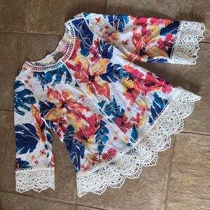 Chico's Multi-Color Floral Crochet-Trim Top